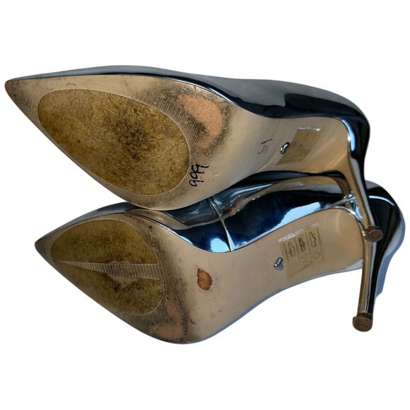 Aldo Metallic Silver Pointed Toe Pump Heel Size 8 Shiny Monochromatic Stiletto - Picture 7 of 13